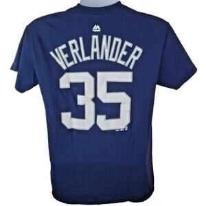 Official MLB Majestic Detroit Tigers Justin Verlander #35 Blue Tshirt Size Med